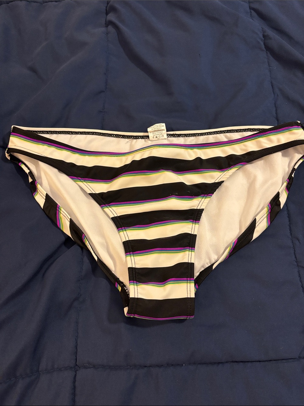 OP Women's Striped Bikini Bottoms in Black, White, Purple, Green